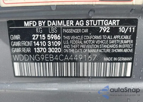 2012 Mercedes-Benz S 550 4Matic z USA, uszkodzony, nr VIN WDDNG9EB4CA449167